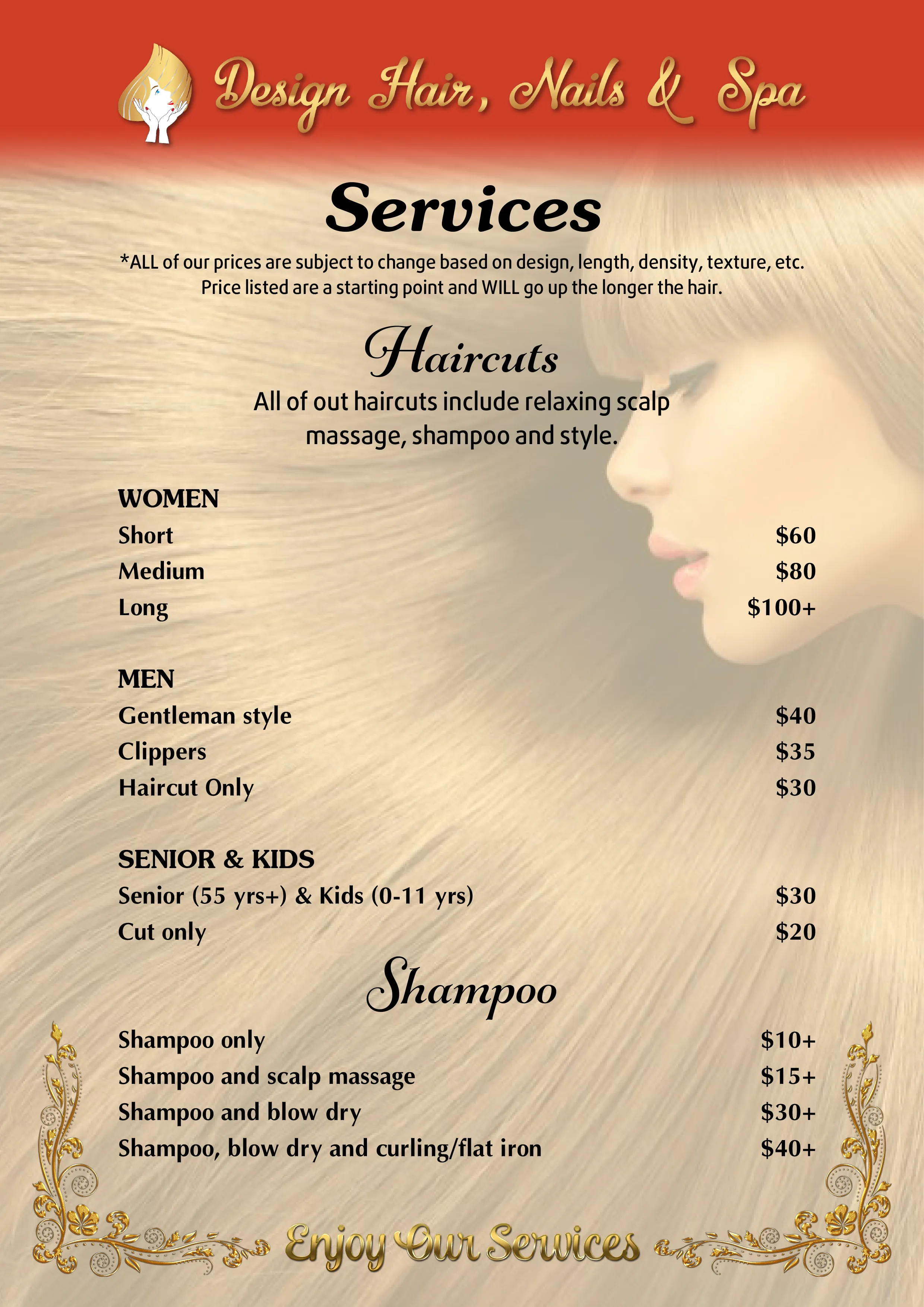 Haircut Price Menu