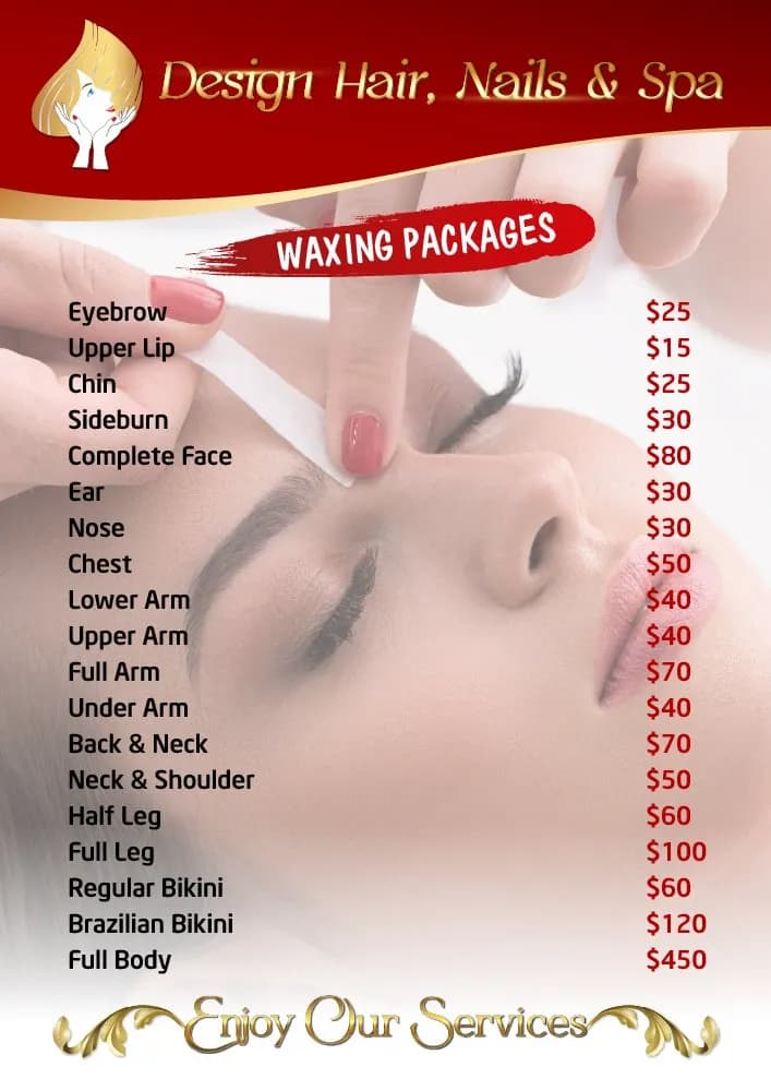 Waxing Price Menu